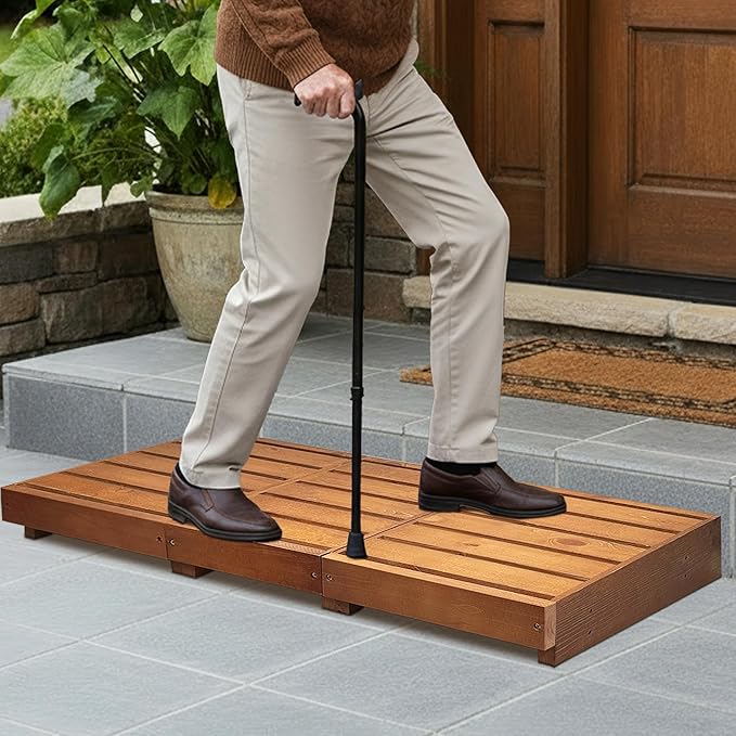 Outdoor Steps 3.5'' Height, Wooden Step Platform 35” Length, Step Stool with Non Slip Pads, Step Stools for Bed, Wooden Platform for Bathroom, Kitchen, Bed, Oak