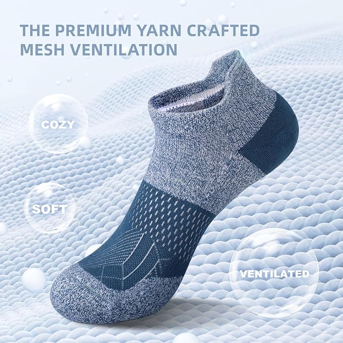 FITRELL 5-6 Pairs Ankle Running Socks for Women Athletic Cushioned Low Cut Tab Sports Socks