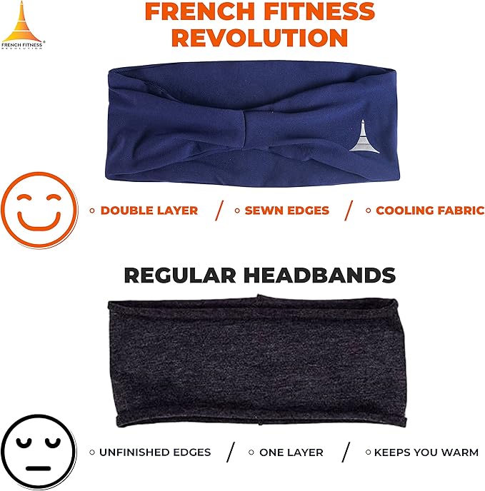 French Fitness Revolution - Stretchy Sports Headband for Men & Women - Guys Sweatband for Running, Cycling, Basketball, Yoga, Fitness - Moisture Wicking Workout Hairband - Made in Europe