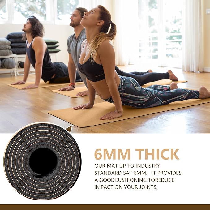 Cork Yoga Mat, with Cork Material as The Front and TPE as The Bottom of The Non-Slip Fitness Mat, Suitable for All Types of Yoga and Fitness Activities.
