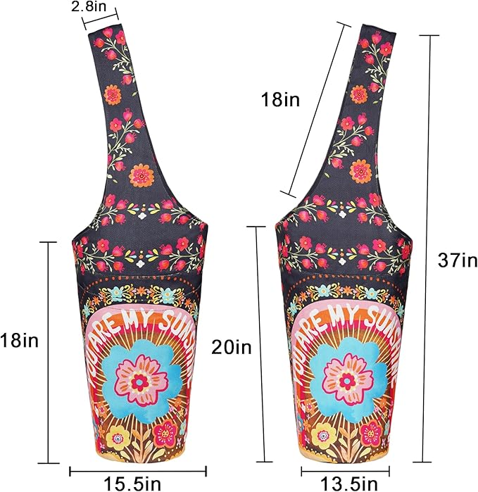 Fashion Printed Yoga Mat Bag with Large Side Pocket & Zipper Pocket Long Tote Yoga Bag Fit Most Size Mats - Holds More Yoga Accessories