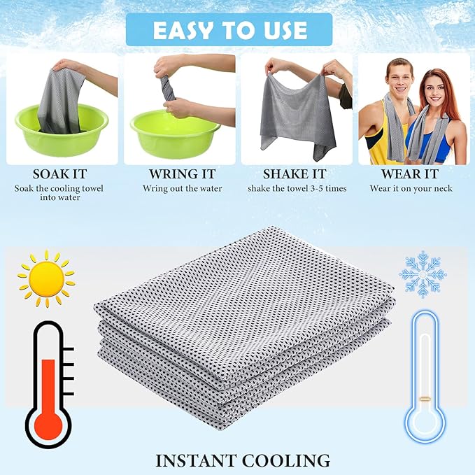 12 Pack 32 x 12 in Cooling Towels Bulk for Neck and Face Microfiber Ice Towel Sweat Towels Breathable Soft Chilly Towel Portable Cool Neck Rags for Yoga Sport Gym Workout Fitness