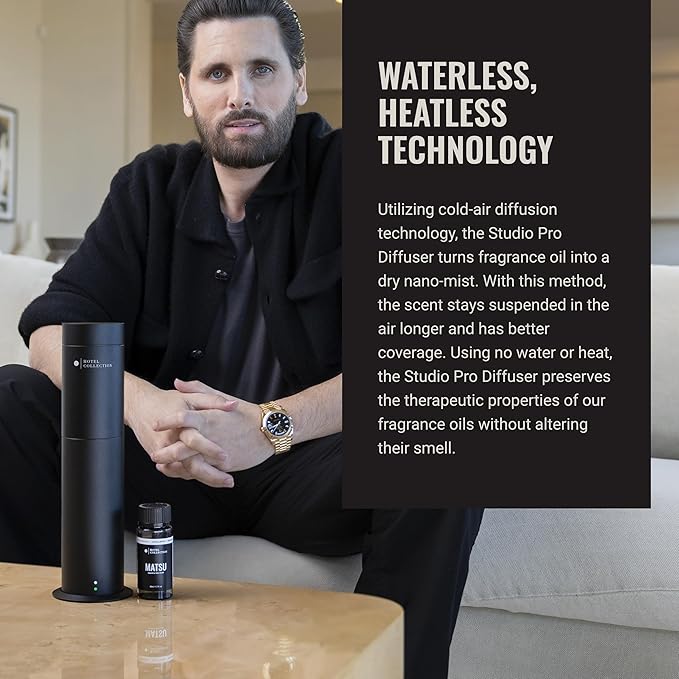 Hotel Collection-Studio Pro Essential Oil Diffuser-600 sq ft Coverage-Cordless & Portable with Remote-Cold-Air Diffusion Technology-Air Freshener-Black-Works Exclusively with Pro Pod Bottles