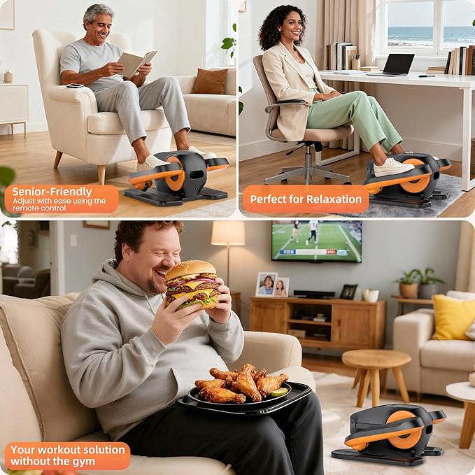 Under Desk Elliptical Machine with Remote Control, 12-Speed Electric Leg Exerciser for Home & Office, Quiet Portable Pedal Exerciser for Adults, Seniors and Everyone Seeking Easy Fitness