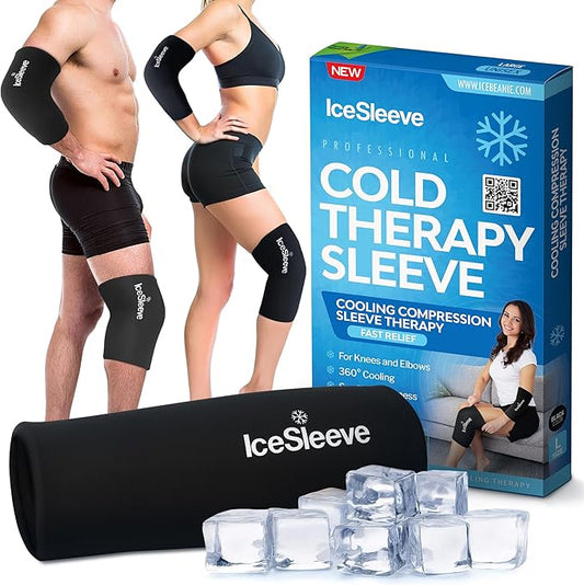 IceSleeve Elbow & Knee Ice Pack Wrap, Reusable Ice Sleeve for Arm & Leg, Flexible Gel Ice Pack for Knee Injuries, Tennis Freeze Sleeve Elbow Compression Wrap, Cold & Heat Therapy, Black XL 1 Pack
