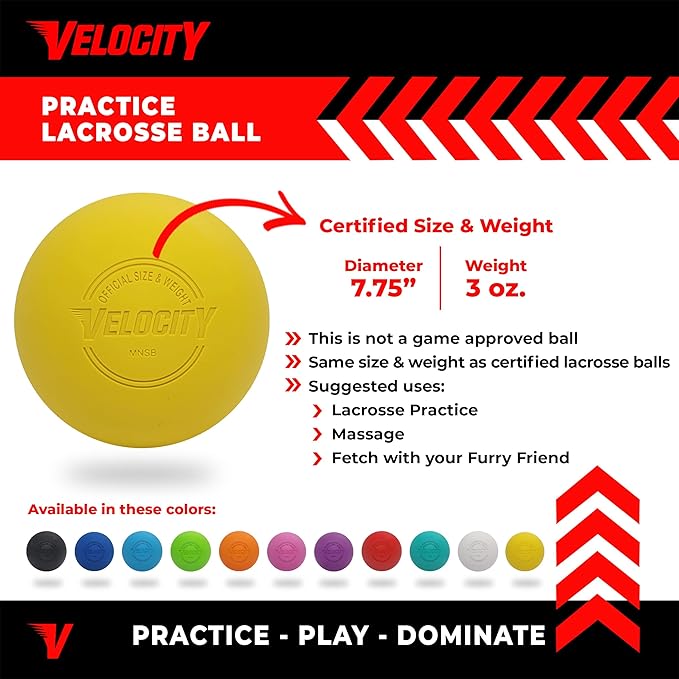 Velocity Lacrosse Balls - 1, 2, 3, 6, 12, 18, 24, 36, 60 and 120 Packs - for Practice, Official NFHS and College Approved Size