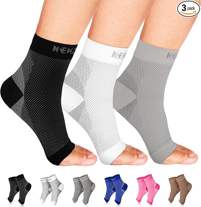 NEWZILL Plantar Fasciitis Socks with Arch Support, BEST 24/7 Foot Care Compression Sleeve, Eases Swelling & Heel Spurs, Ankle Brace Support, Increases Circulation (S/M, Black/White/Gray)