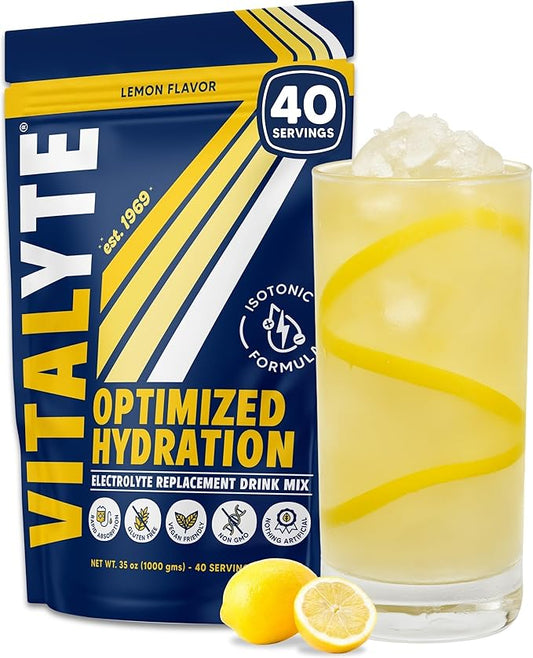 Vitalyte Electrolyte Powder Drink Mix, Isotonic Electrolyte Hydration Mix, Gluten Free Post Workout Powder Mix, Pack of 1, 35 oz., Lemon Flavor