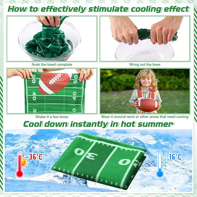 12 Pcs Sports Cooling Towels Baseball Basketball Softball 30 x 9 Inch Breathable Soccer Football Volleyball Microfiber Ice Towel Fast Drying for Party Favors Team Gift(Brown, Football)