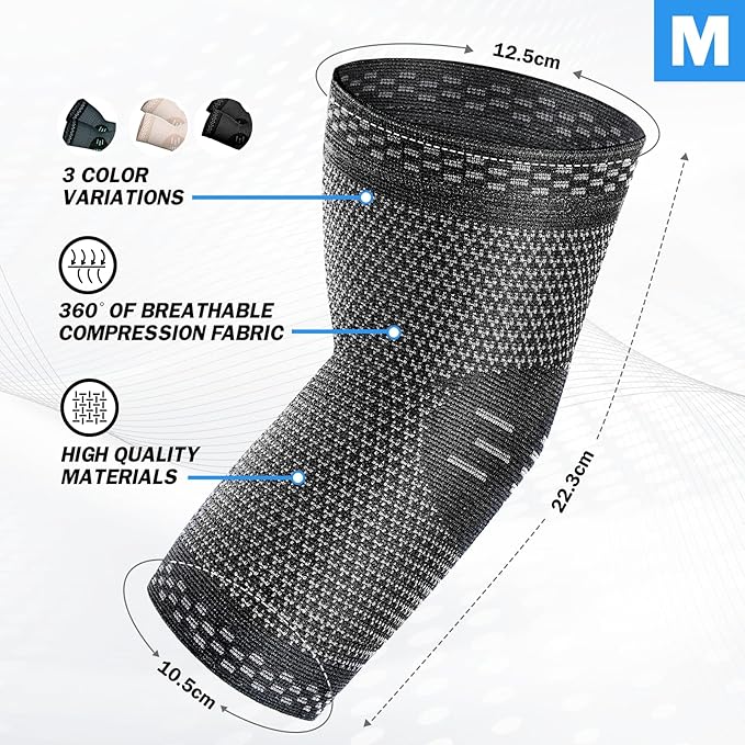 POWERLIX Elbow Brace Compression Support - Elbow Sleeve for Tendonitis, Tennis Elbow Brace and Golfers Elbow Treatment, Arthritis, Workouts, Weightlifting – Reduce Elbow Pain (Black, M)
