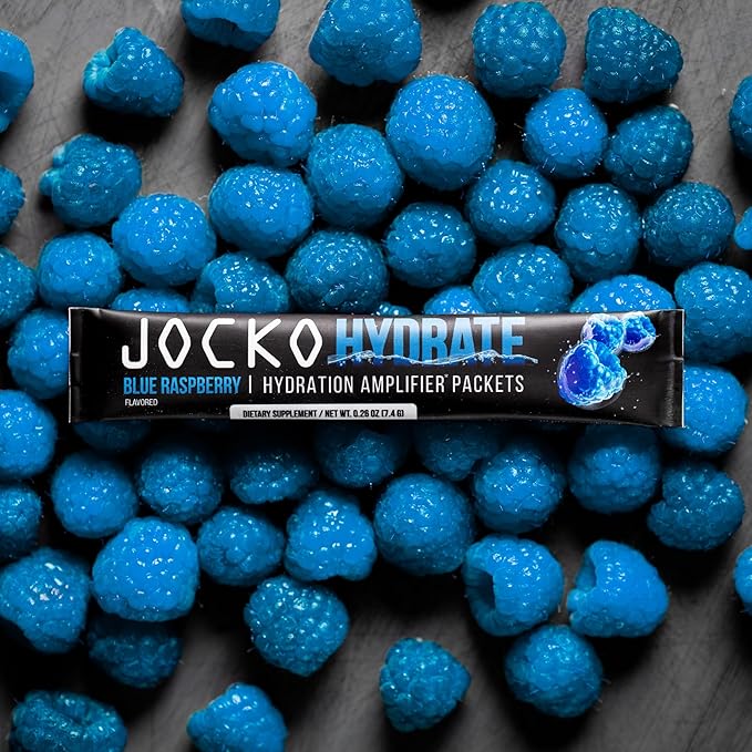 Jocko Fuel Hydrate Electrolytes Powder Packets Low Sugar - Hydration Amplifier Packets for Recovery, Dehydration, & Exercise - with Vitamins B6, B12 & C (16 Packets) Blue Raspberry