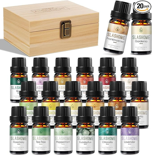 Essential Oils for Diffusers for Home – 20-Pack Essential Oil Set for Sleep & Refreshing Scents – Premium Aromatherapy Diffuser Oils Scents for Home in Wooden Gift Box, Best Gift for Any Occasion