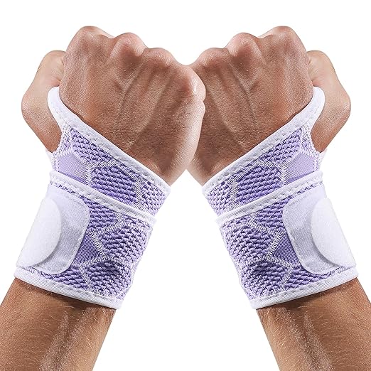 Sport Slim Wrist Wrap - Wrist Brace for Carpal Tunnel Relief, Neoprene-Free Compression Wrist Support for Workout, Adjustable Wrist Guards Fit Right Left Hand(Violet, 2 Pack)