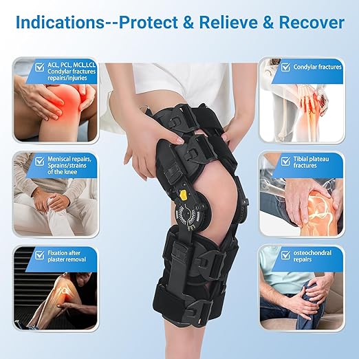Hinged ROM Knee Brace, Post Op Knee Brace for Recovery Stabilization, ACL, MCL and PCL Injury, Adjustable Medical Orthopedic Support Stabilizer After Surgery, Women and Men,Left and Right Leg