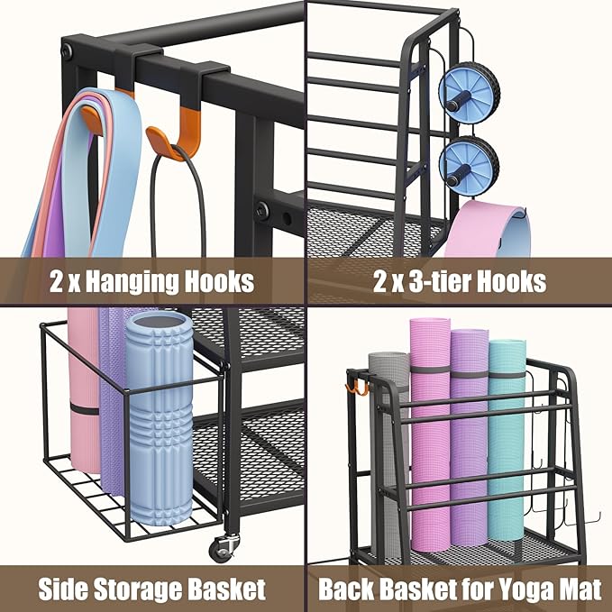 600LBS Weight Rack For Home Gym, Vopeak Dumbbell Rack Stand Only, Adjustable Weight Rack For Dumbbells, Kettlebells Yoga Mat, Home Gym Storage Rack With Wheels And Hooks, Powder Coated Finish Steel