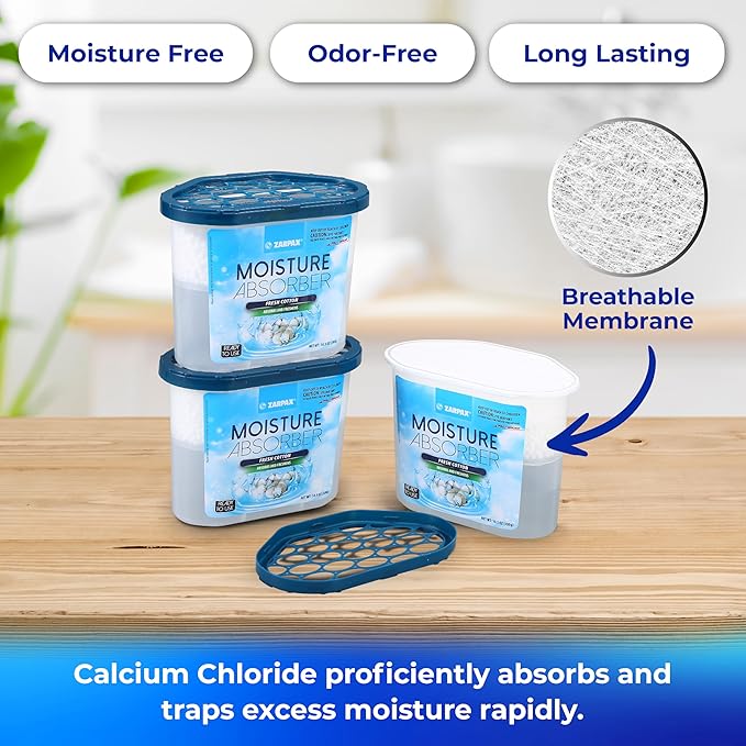 Moisture Absorber Fresh Cotton 10.5 oz/300g | Removes Moisture, Damp & Humidity | Odor Absorber With Fresh Cotton Fragrance | Moisture Trap for Bathroom, Closet, Kitchen | Set of 4