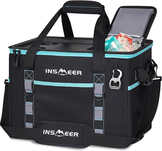 INSMEER Soft Cooler Bag with Hard Shell & 2 Cup Holders, Portable 40L/70 Cans Collapsible Cooler Bags Insulated with Leakproof for Travel, ice chests and Cooler Lunch Box for Beach Camping Picnic