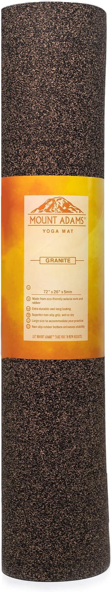 Mount Adams Granite XL Heavy Yoga Mat, 72” x 26” Cork and Natural Rubber Exercise Mat, 5mm Thick Workout Mat, Wet or Dry Non Slip Mat, Heavyweight Extra Large Gym Mat for Fitness or Pilates