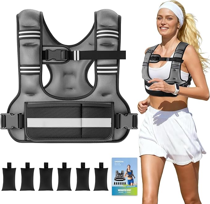 Adjustable Weighted Vest for Women,6-12lb U-Shaped Weight Vest with 6 Iron Sand Bags,Rucking Vest with Extended Shoulder Pads & Plus Pockets for Running, Walking and Strength Training