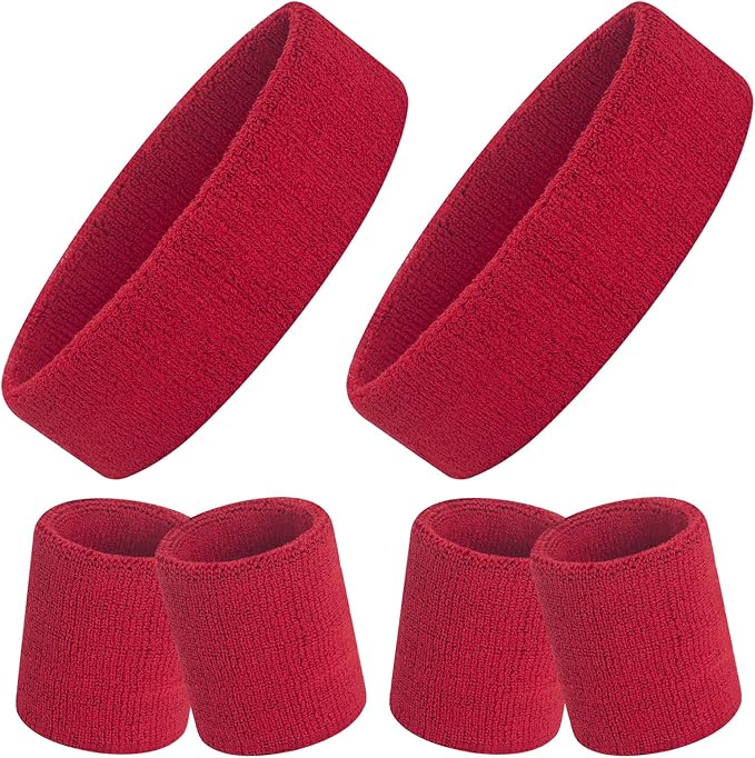 ONUPGO 6 Pieces Sweatbands Set - Sports Headbands Wristbands for Men & Women,Cotton Terry Cloth Sweatband for Tennis,Basketball,Gym,Working Out - Moisture Wicking Elasticity