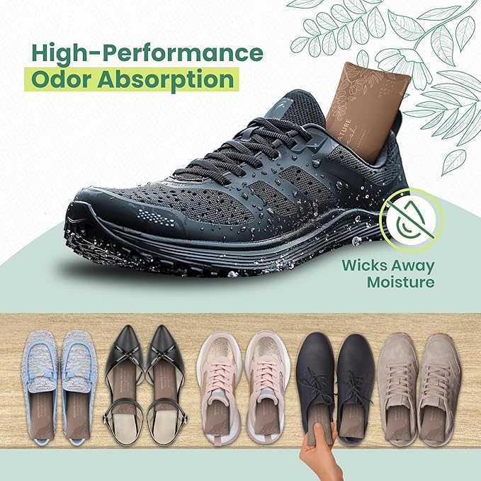 Roonin Shoe Deodorizer Insert - Shoe Odor Elimination - Activated Charcoal Odor Absorber - Odor Eliminator For Shoes - Shoe Freshener - Boot Deodorizer (2-pack)