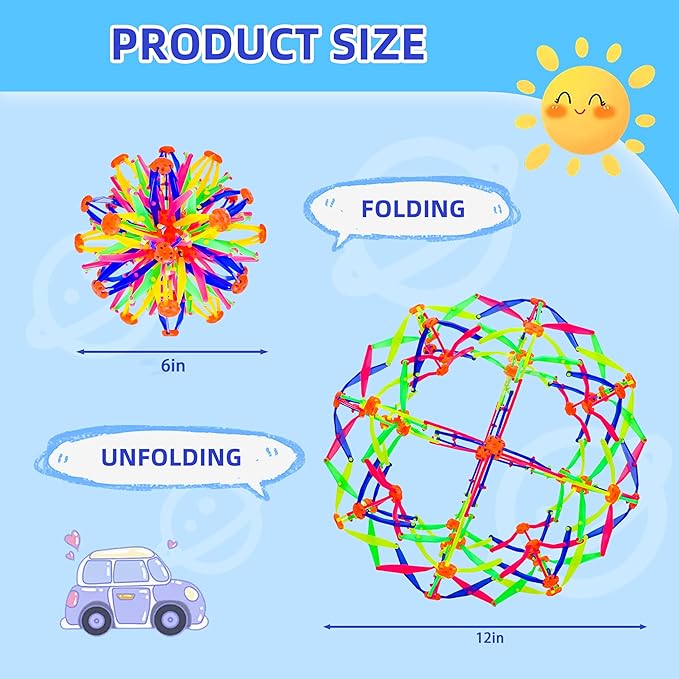 2Pcs Colorful Sphere Expandable Breathing Balls Fidget Toy-Stress Reliever ,Collapsible Expanding Magic Ball Toys from 6" to 12"for Kids & Adults Mindfulness Meditation Practices,Yoga -ADHD