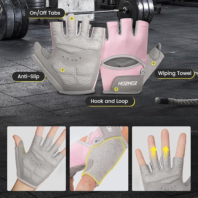 Ventilated Weight Lifting Gloves, Thick Padded Workout Gym Gloves with Full Palm Protection & Grip & Shock Absorption for Women & Men's Fitness Exercise Training