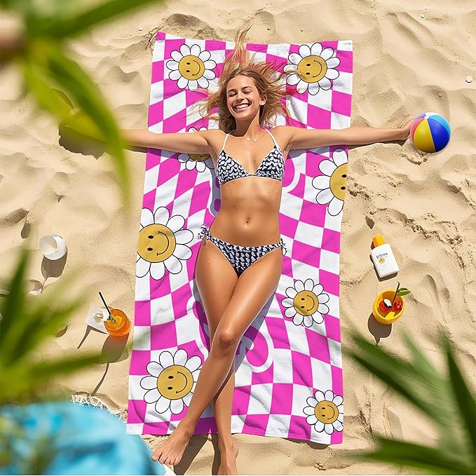 JML Personalized Beach Towel with Name, Custom Flower Beach Towel, Customized Microfiber Pool Towel, Quick Dry & Absorbent Swim Towel for Adult,Anniversary, Birthday, Summer Holiday,Vacation