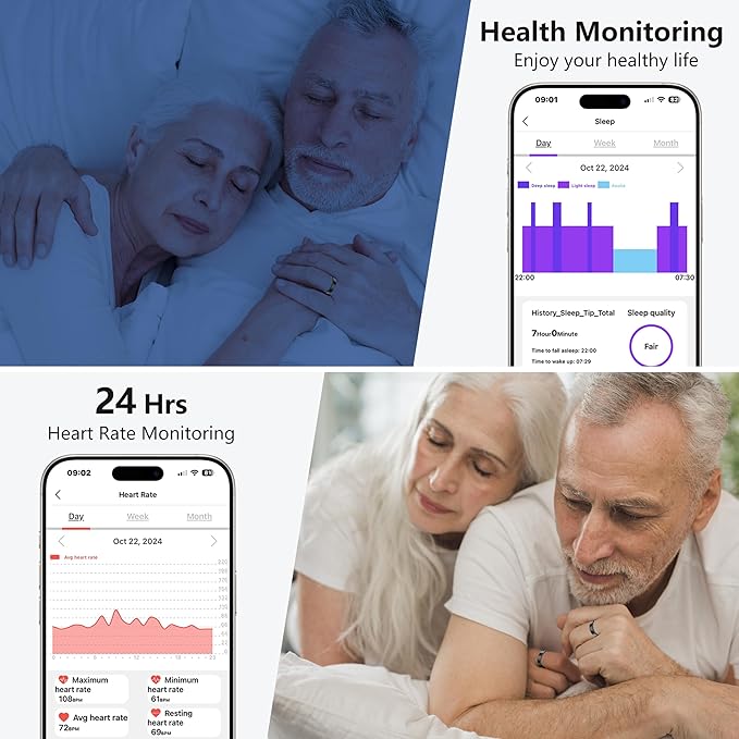 Thin Smart Ring for Fitness & Health Tracking -Pedometer,Sleep/Heart Rate/Blood Oxygen Monitor, Gesture Control / 5ATM Waterproof -No APP Subscription Compatible with Android& iOS (Black, 9)