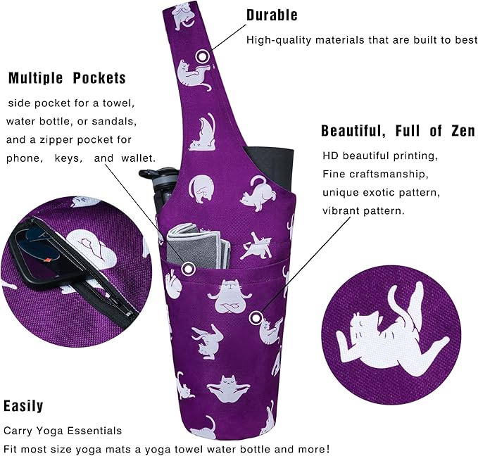 Fashion Printed Yoga Mat Bag with Large Side Pocket & Zipper Pocket Long Tote Yoga Bag Fit Most Size Mats - Holds More Yoga Accessories