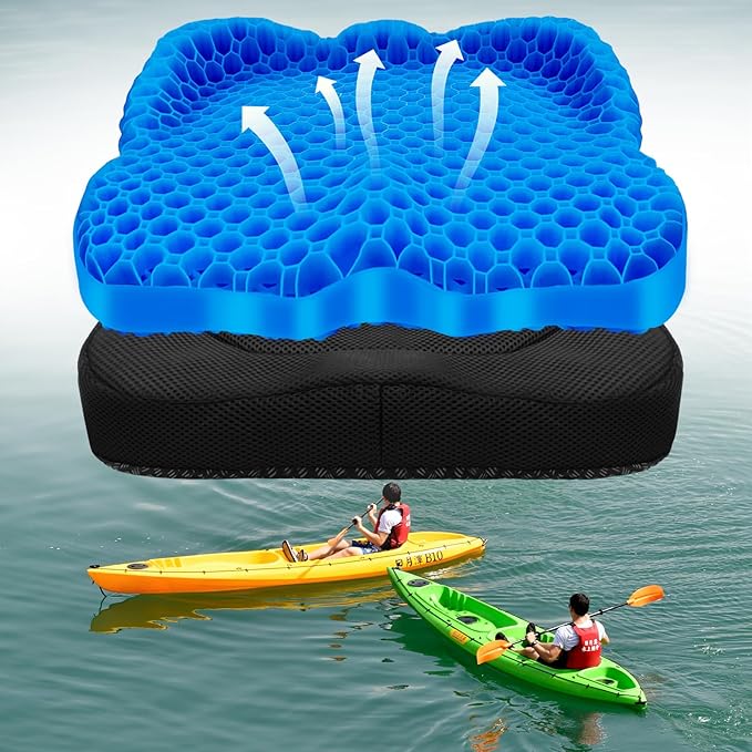 Kayak seat Cushion Waterproof Kayak seat Cushion Kayak Fishing Accessories Waterproof Gel Boat seat Cushion Anti Slip Coccyx Sciatica Relief Double-Layer Gel Cushion Design Thickened