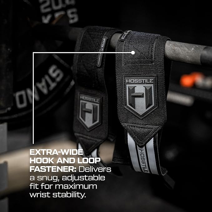 HOSSTILE Wrist Wraps (Pair) – Durable 18" with Light Flexibility, Thumb Loop, Extra-Wide Hook and Loop Fastener for Adjustable Support, Ideal for Weightlifting, Bodybuilding, Crossfit