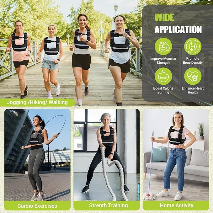 Adjustable Weighted Vest for Women,6-12lb U-Shaped Weight Vest with 6 Iron Sand Bags,Rucking Vest with Extended Shoulder Pads & Plus Pockets for Running, Walking and Strength Training