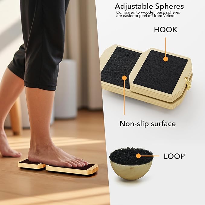 Ankle Balance Board, Foot Strengthener for Sprained, Wooden Foot Trainer with Non-Slip Pads for Plantar Fasciitis Relief, Posture Correction, Calf Stretching and Balance