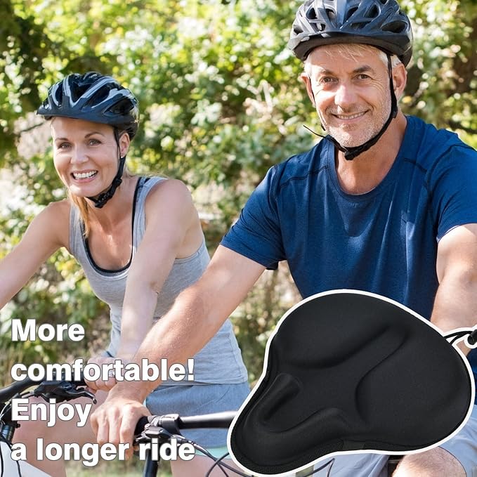 DAWAY Comfortable Bike Seat Cover - Silicone Gel & Memory Foam Padded Bike Seat Cushion for Men Women - Soft Bicycle Saddle Cover for Peloton, Stationary Exercise, Mountain Road Bikes - XL/Large/Small