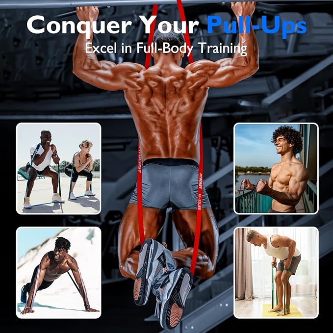 FitBeast Resistance Bands Set, 6 Different Levels, Pull Up Assist Bands for Strength Training, Crossfit, Powerlifting, Muscle Toning, Yoga, Mobility Exercises, Rehabilitation, Full-Body Workout