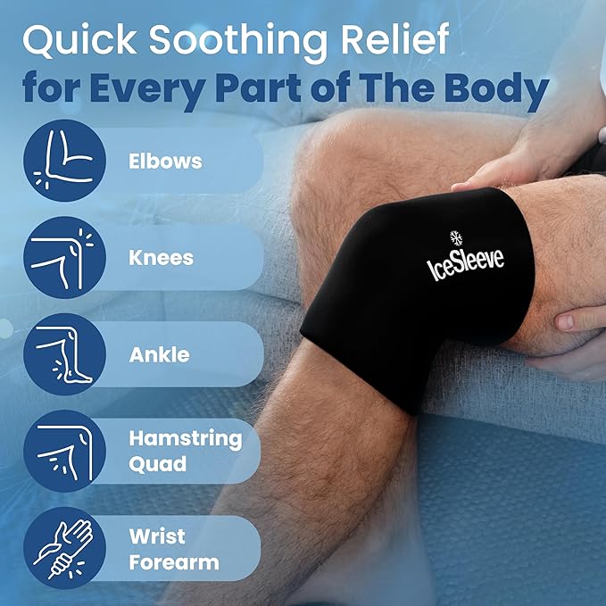 IceSleeve Elbow & Knee Ice Pack Wrap, Reusable Ice Sleeve for Arm & Leg, Flexible Gel Ice Pack for Knee Injuries, Tennis Freeze Sleeve Elbow Compression Wrap, Cold & Heat Therapy, Black XL 1 Pack