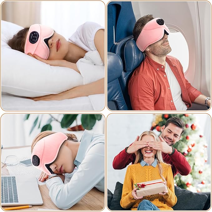 LC-dolida White Noise Sleep Mask, 3D Sleep Headphones with 16 Soothing Sounds, Bluetooth 5.4 Sleep Eye Mask with Timer, Total Blackout Sleeping Headphones for Side Sleeper(Pink)