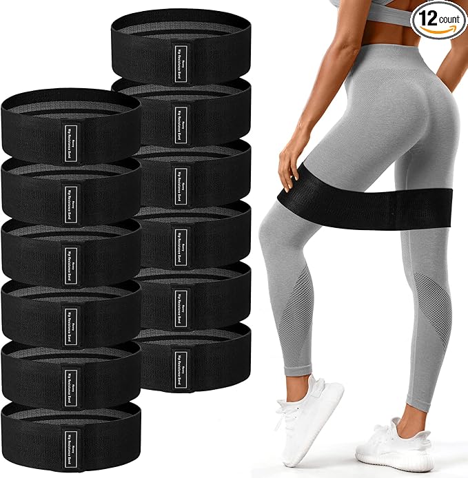 12 Pcs Fabric Resistance Bands for Working Out Booty Workout Stretch Exercise Bands Non Slip for Legs Squat Resistance Loop for Women Men Starter Butt Hip Thigh Fitness