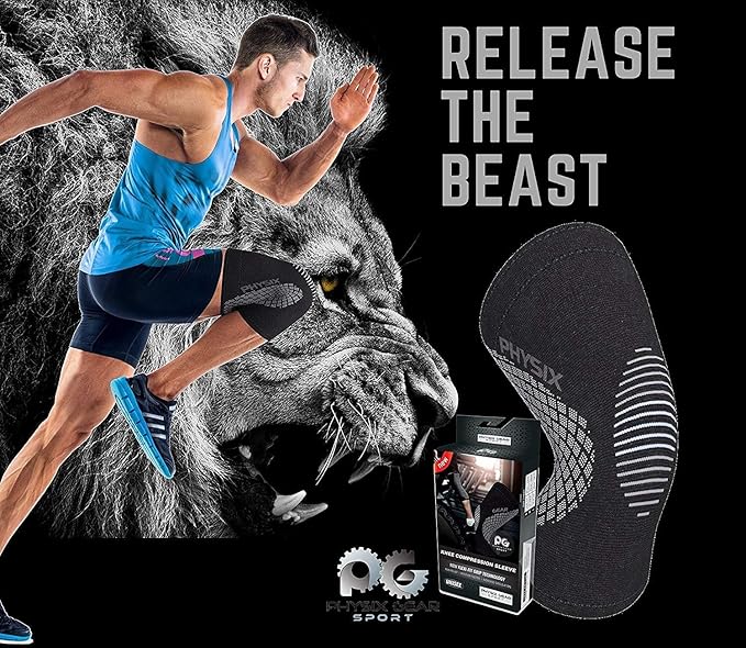 Physix Gear Knee Compression Sleeve for Men & Women - Best Compression Knee Brace for Walking, Running, Gym, Basketball, Weightlifting,Workout, Sports - Knee sleeves Support Compression & Stability