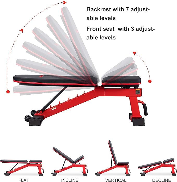 DERACY Adjustable Weight Bench for Full Body Workout, Incline and Decline Weight Bench for Indoor Workout, Home Gym