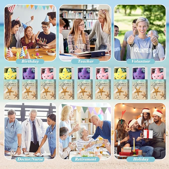 Wettarn 24 Sets Starfish Story Gifts Cute Stress Balls with Gift Boxes You Make a Difference Desk Decor Appreciation Party Favors for Employee Coworker Teacher Inspirational Stress Relief Toys