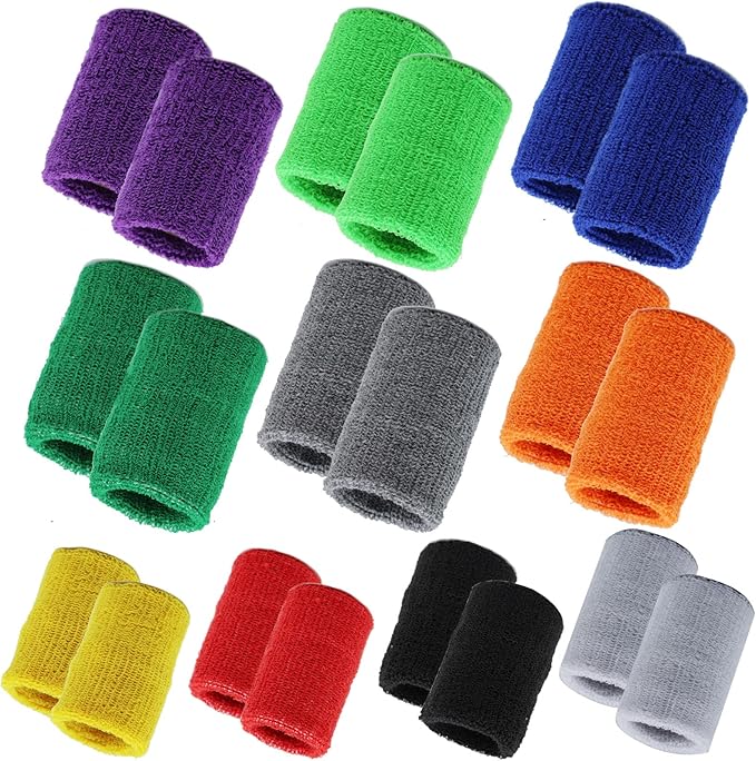 10 Pair Sweat Bands for Wrists,Tennis Wristband Absorbing Cotton Terry Cloths Arm Sweat Bands for Women Men Wrist Band for Football Basketball, Running