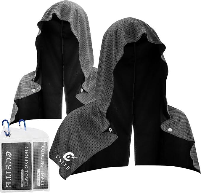 2 Pack Cooling Hoodie Towels, Instant Cooling Towels for Neck and Face, UPF 50 Sun Protection, Ice Towel for Hot Weather, Head Towel for Sports, Camping, Cycling & More Activities