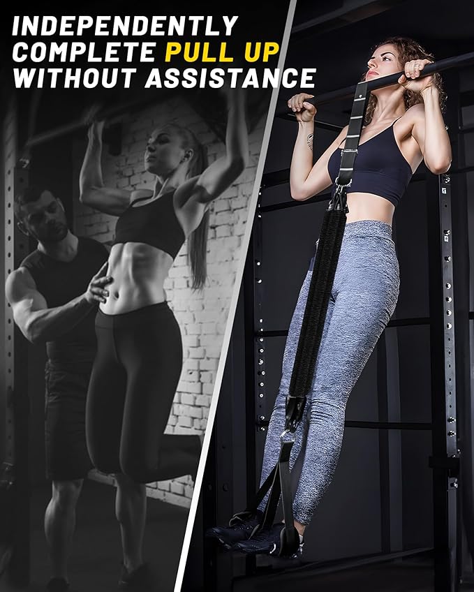 MANUEKLEAR Heavy Duty Resistance Bands for Pull Ups, Pull Up Assistance Bands with Scale Tracking Feature, Adjustable Pull Up Assist Band with Five 50-Pound Pull Up Bands and Fabric Feet/Knee Rest