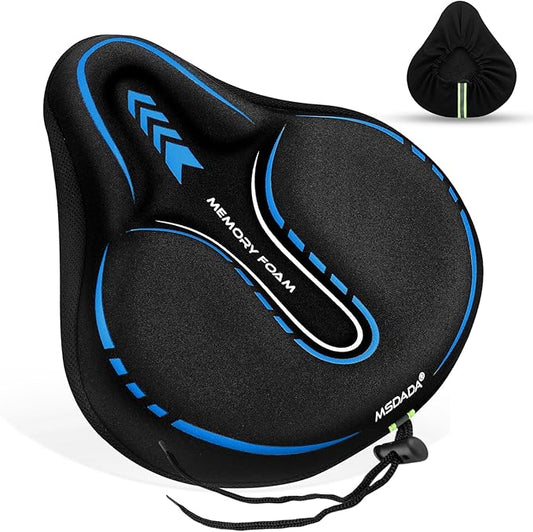 MSDADA New Large Gel Bike Seat Cover, Extra Soft Bike Seat Cushion for Men Women Comfort Wide, Fits Indoor/Outdoor/Exercise Bikes (11.22 inch x 10.03 inch)