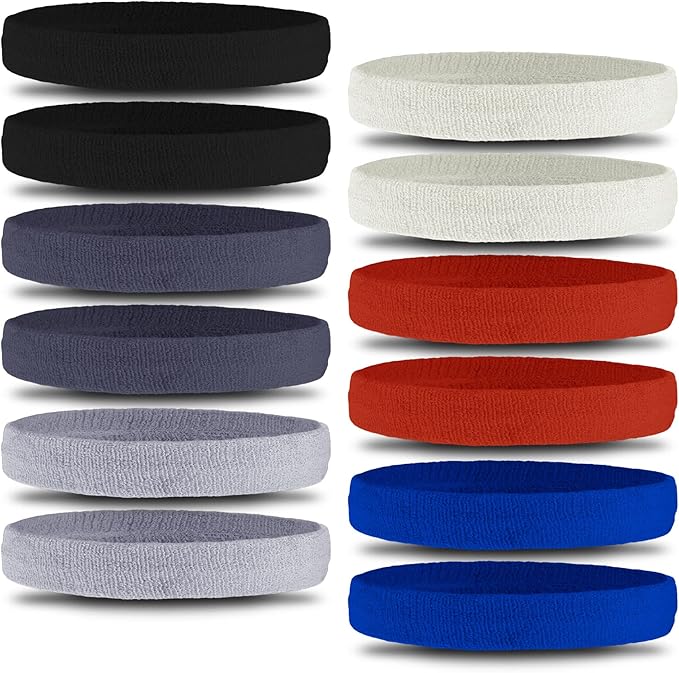 OutdoorEssentials Sweatbands & Wristbands - Wrist Sweat Bands Headbands for Men & Women - Multipack Terry Cloth Headbands or Wrist Bands for Working Out, Tennis, Basketball, Football, Gymnastics