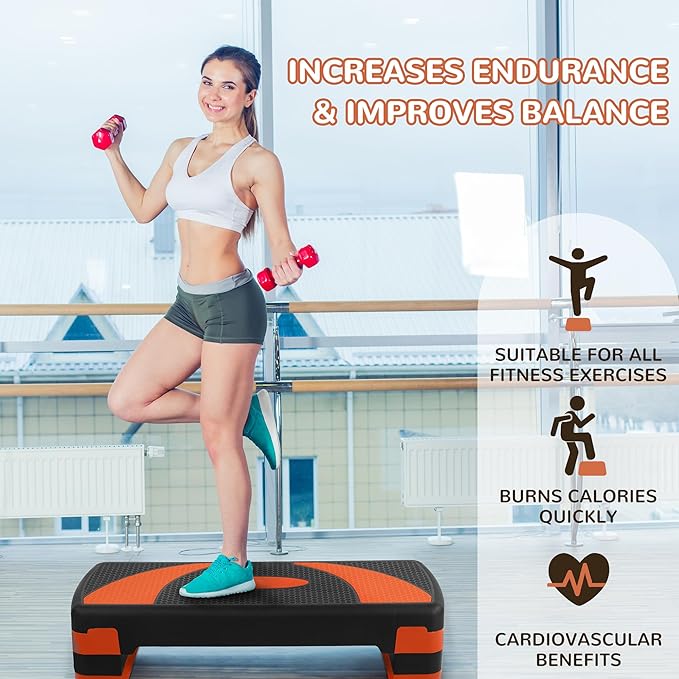 Step Aerobic Platform, 31" Exercise Step with 3 levels Adjustable Height, 4 Stackable Risers, Fitness Training Workout Stepper for Home Gym, Cardio Strength, Black & Pink