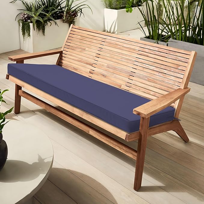 Outdoor Bench Cushion 59 x 18 x 3 Inch, Waterproof Patio Furniture Cushions with Ties, Non-Slip Rectangle Bench Seat Cushion Foam Pad for Garden Sofa Settee Couch Swing, Navy