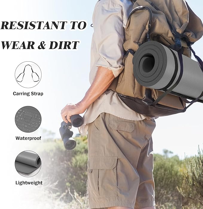 BalanceFrom GoCloud 71" x 24" All-Purpose 1-Inch Extra Thick Double-Sided Non-Slip High Density Anti-Tear Exercise Yoga Mat with Carrying Strap, Gray